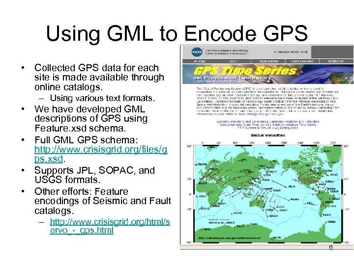 Using GML to Encode GPS • Collected GPS data for each site is made