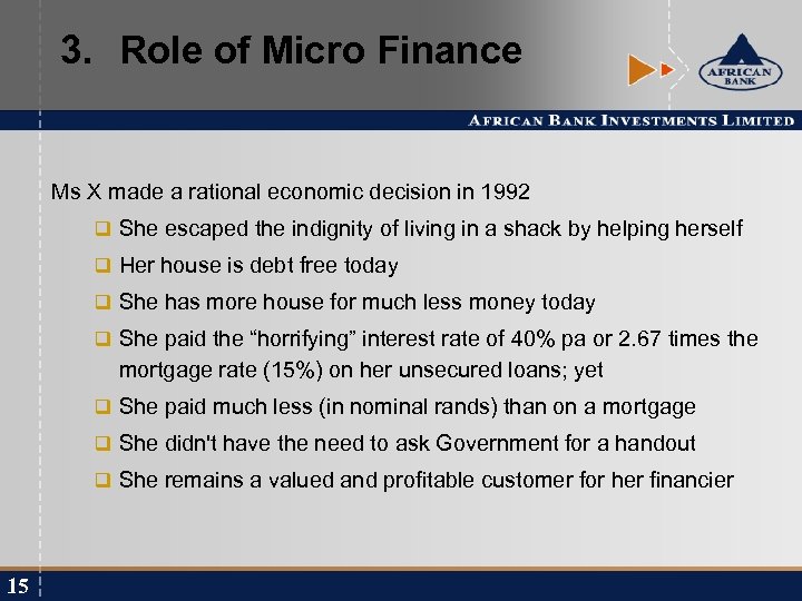 3. Role of Micro Finance Ms X made a rational economic decision in 1992