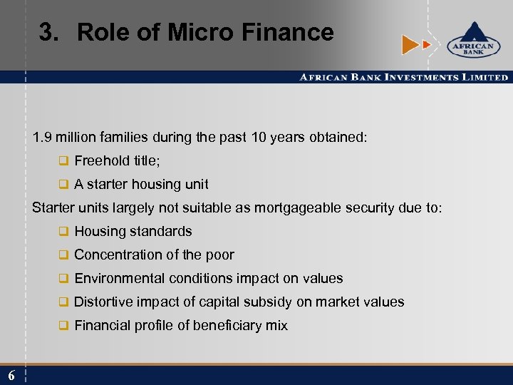 3. Role of Micro Finance 1. 9 million families during the past 10 years