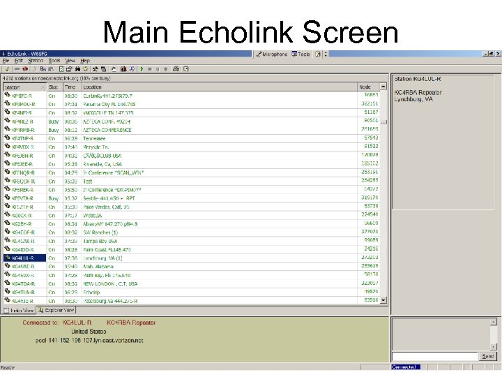 Main Echolink Screen 