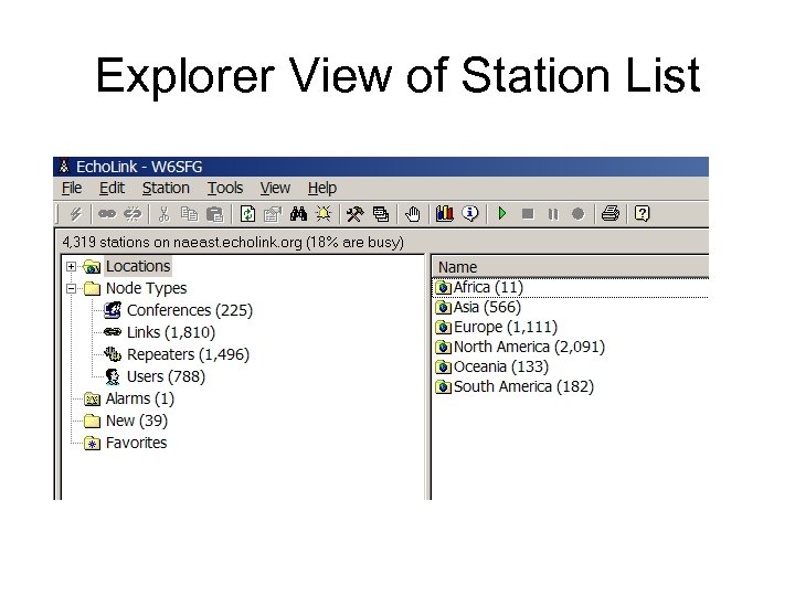 Explorer View of Station List 