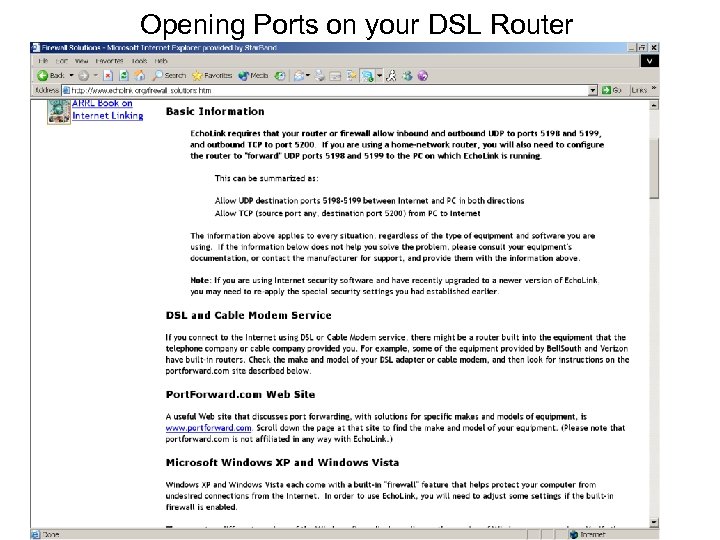 Opening Ports on your DSL Router 