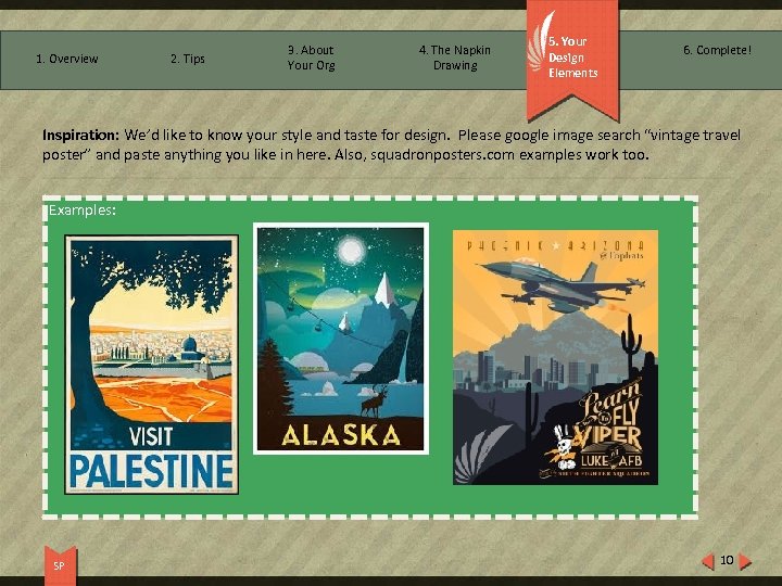 1. Overview 2. Tips 3. About Your Org 4. The Napkin Drawing 5. Your