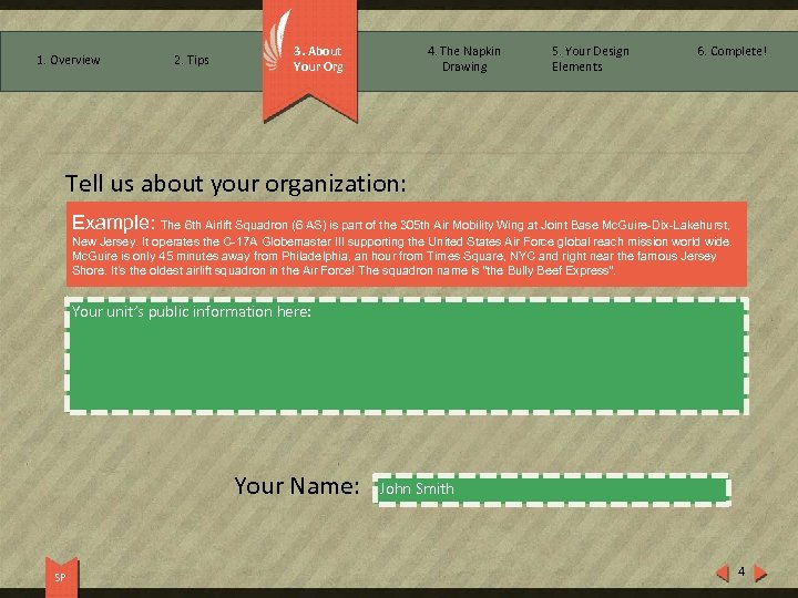 1. Overview 2. Tips 3. About Your Org 4. The Napkin Drawing 5. Your