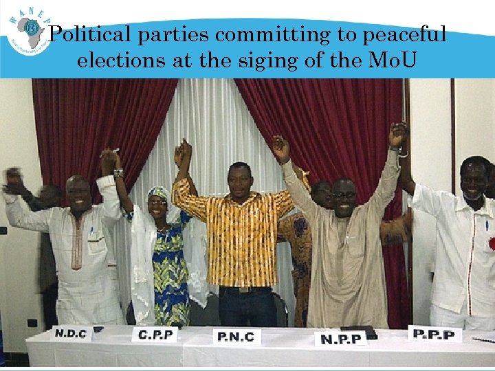 Political parties committing to peaceful elections at the siging of the Mo. U 