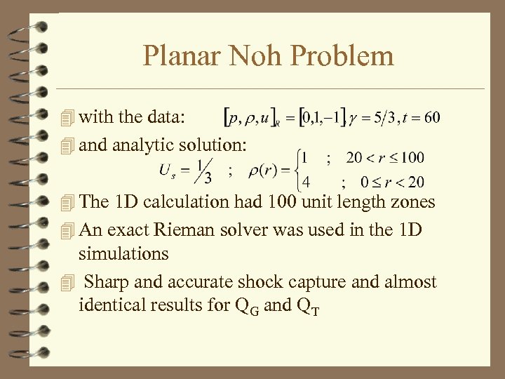 Planar Noh Problem 4 with the data: 4 and analytic solution: 4 The 1