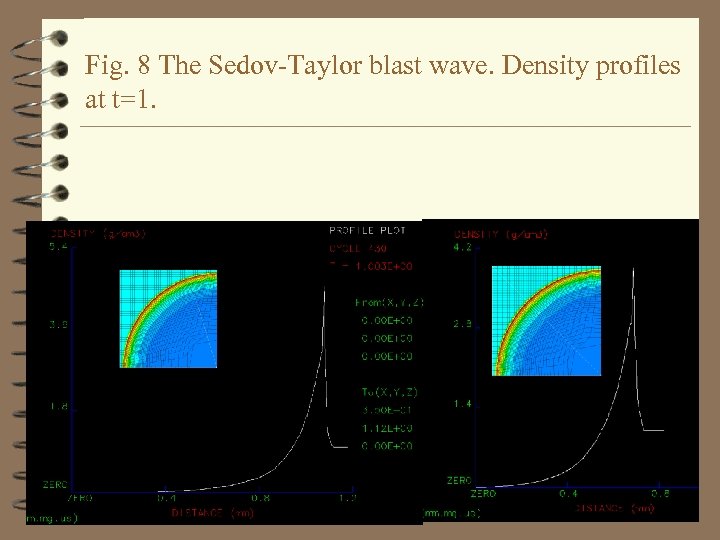 Fig. 8 The Sedov-Taylor blast wave. Density profiles at t=1. 