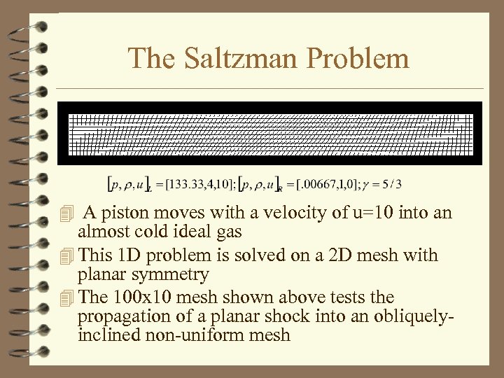 The Saltzman Problem 4 A piston moves with a velocity of u=10 into an