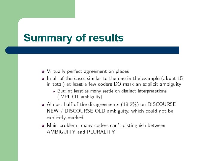 Summary of results 