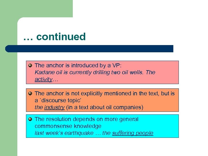 … continued The anchor is introduced by a VP: Kadane oil is currently drilling