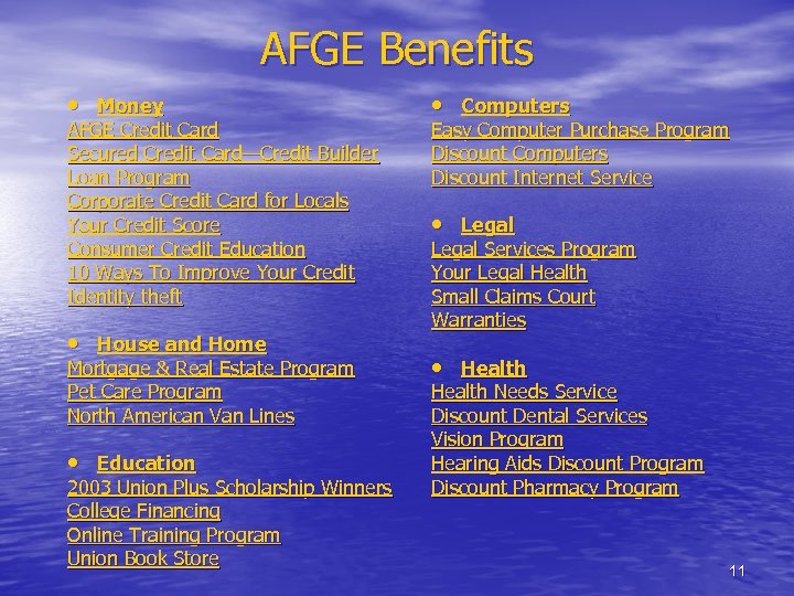 AFGE Benefits • Money AFGE Credit Card Secured Credit Card—Credit Builder Loan Program Corporate