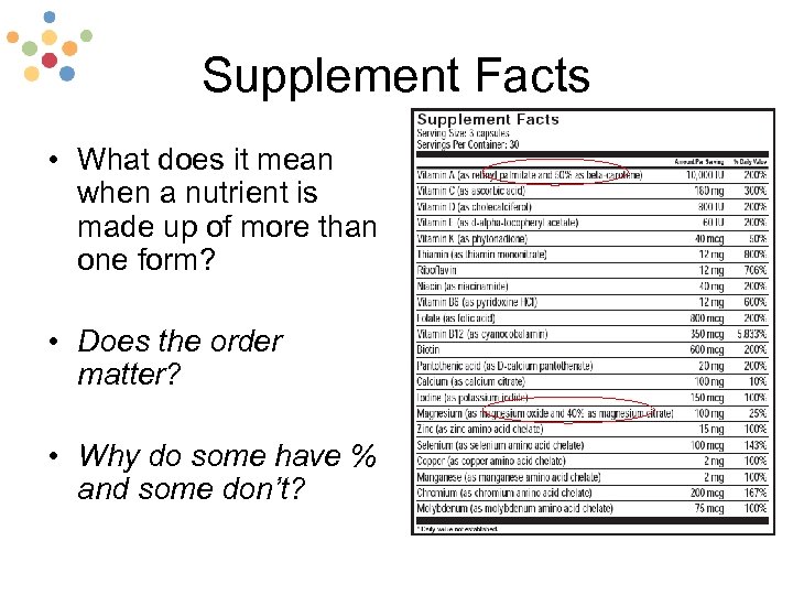 Supplement Facts • What does it mean when a nutrient is made up of
