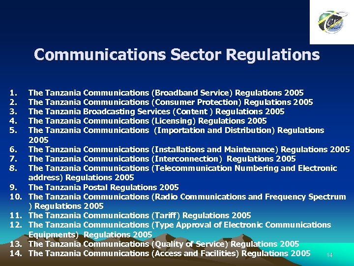 Communications Sector Regulations 1. 2. 3. 4. 5. 6. 7. 8. 9. 10. 11.