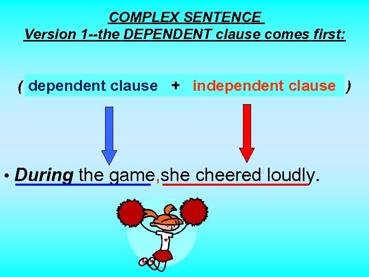 COMPLEX SENTENCE Version 1 --the DEPENDENT clause comes first: dependent sentence” “complete sentence” (