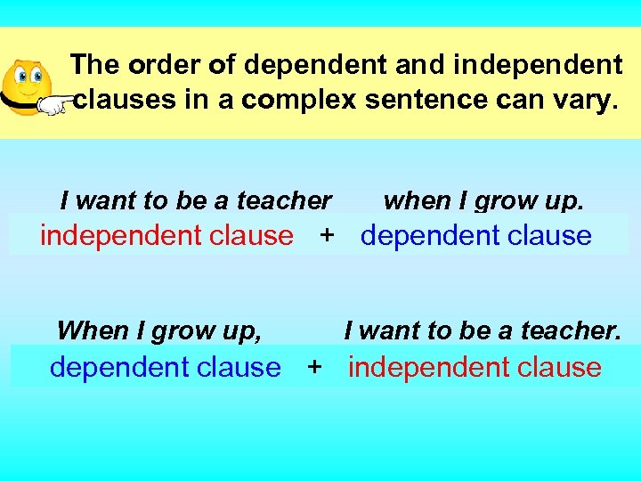 The order of dependent and independent clauses in a complex sentence can vary. I