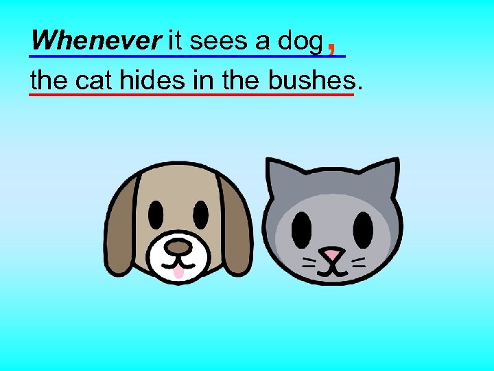 , Whenever it sees a dog the cat hides in the bushes. 