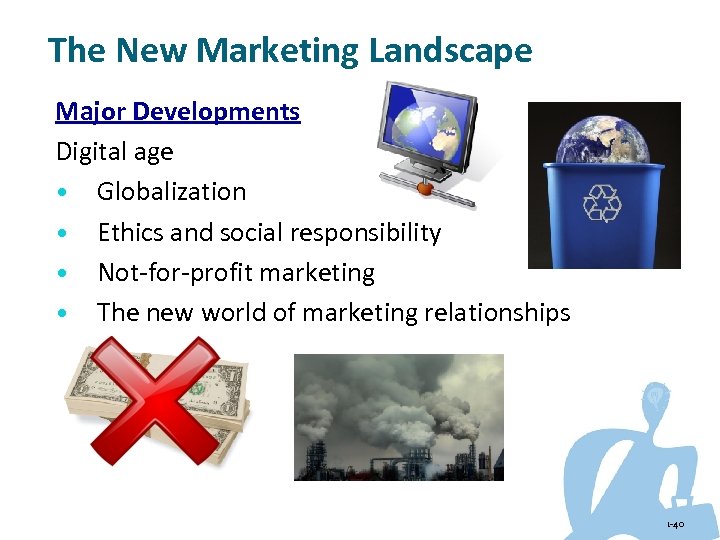The New Marketing Landscape Major Developments Digital age • Globalization • Ethics and social