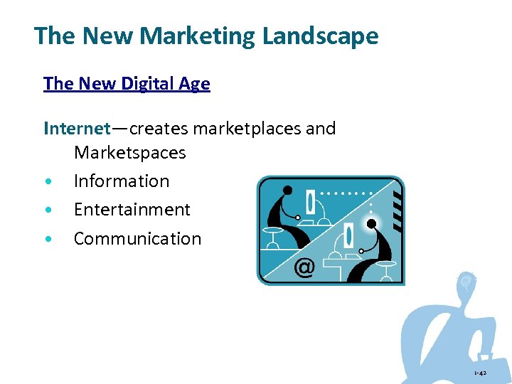 The New Marketing Landscape The New Digital Age Internet—creates marketplaces and Marketspaces • Information