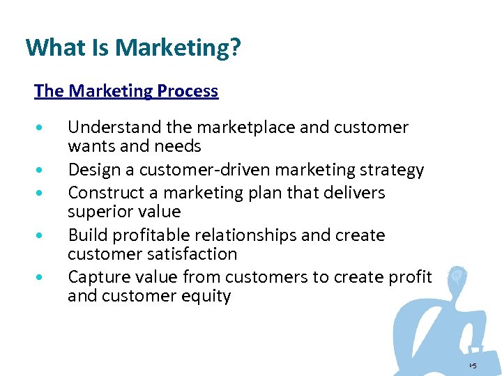 What Is Marketing? The Marketing Process • • • Understand the marketplace and customer