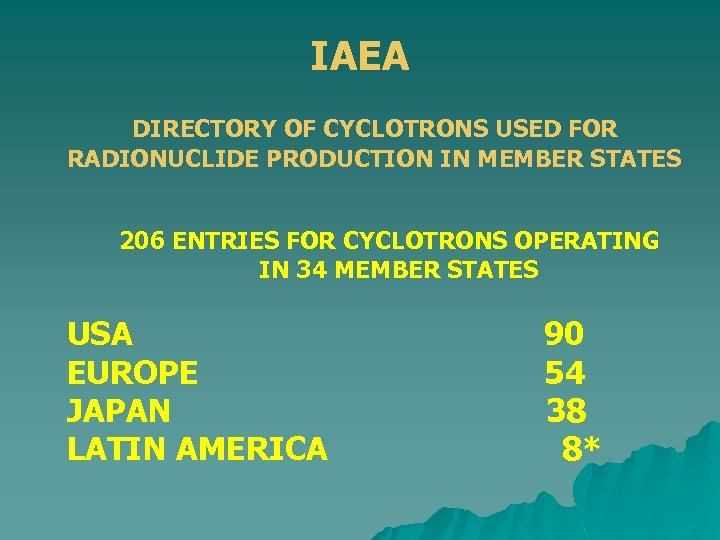 IAEA DIRECTORY OF CYCLOTRONS USED FOR RADIONUCLIDE PRODUCTION IN MEMBER STATES 206 ENTRIES FOR