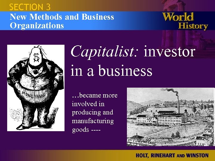 SECTION 3 Israel and the Occupied New Methods and Business Territories Organizations Capitalist: investor