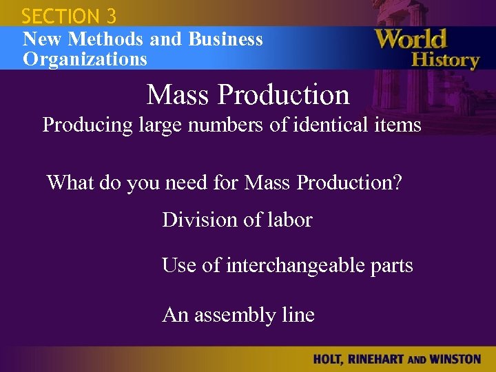 SECTION 3 Israel and the Occupied New Methods and Business Territories Organizations Mass Production