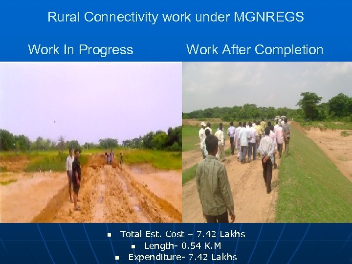 Rural Connectivity work under MGNREGS Work In Progress n Work After Completion Total Est.
