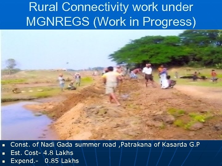 Rural Connectivity work under MGNREGS (Work in Progress) n n n Const. of Nadi