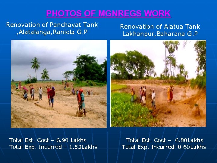PHOTOS OF MGNREGS WORK Renovation of Panchayat Tank , Alatalanga, Raniola G. P Total