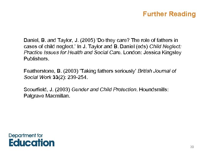Further Reading Daniel, B. and Taylor, J. (2005) ‘Do they care? The role of