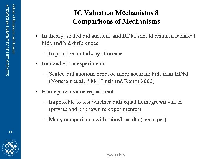School of Economics and Business NORWEGIAN UNIVERSITY OF LIFE SCIENCES IC Valuation Mechanisms 8