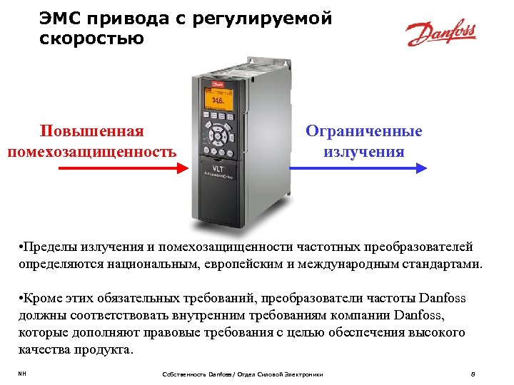 ЭМС привода с регулируемой скоростью Повышенная помехозащищенность Ограниченные излучения • Пределы излучения и помехозащищенности