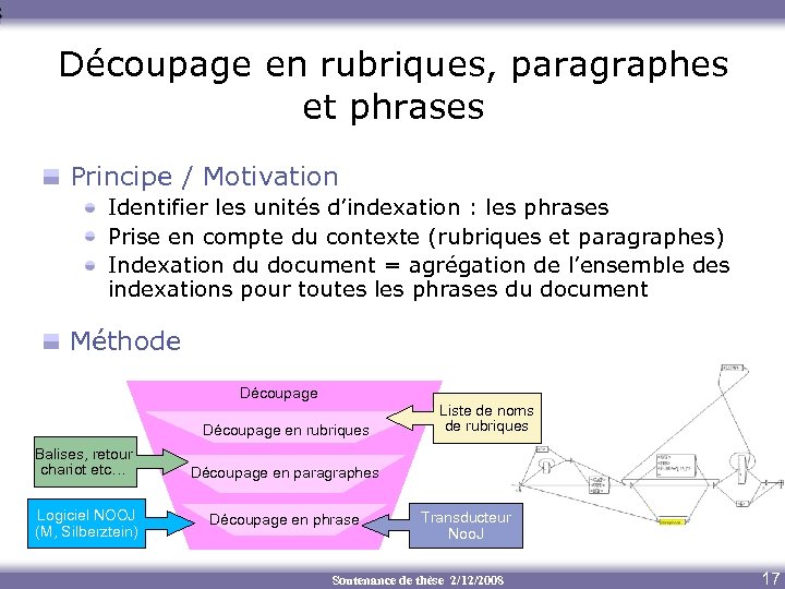 Découpage en rubriques, paragraphes et phrases Principe / Motivation Identifier les unités d’indexation :
