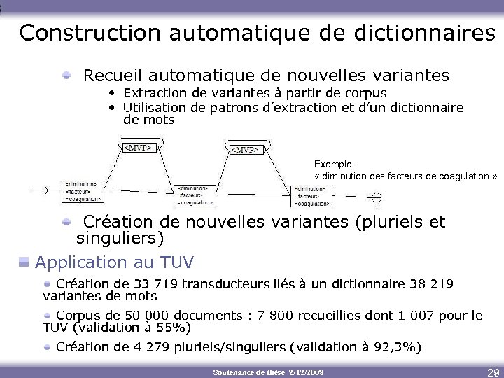 Construction automatique de dictionnaires Recueil automatique de nouvelles variantes • Extraction de variantes à