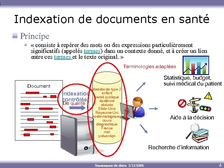 Indexation de documents en santé Principe « consiste à repérer des mots ou des
