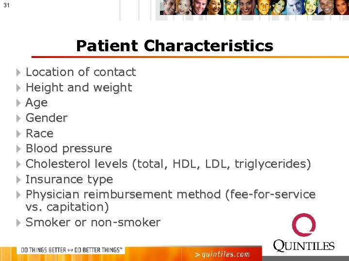 31 Patient Characteristics 4 Location of contact 4 Height and weight 4 Age 4