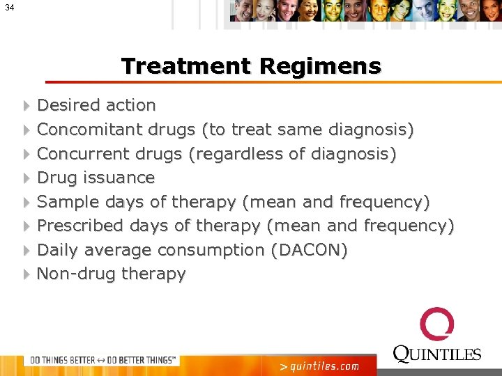 34 Treatment Regimens 4 Desired action 4 Concomitant drugs (to treat same diagnosis) 4