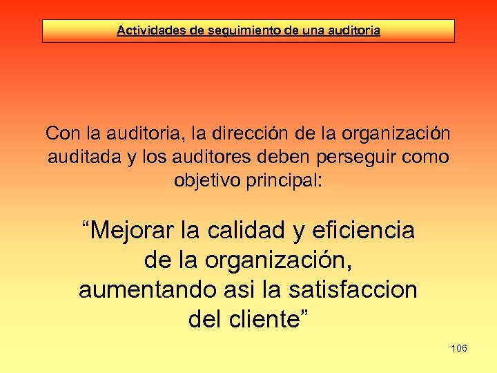 Actividades de seguimiento de una auditoria Con la auditoria, la dirección de la organización