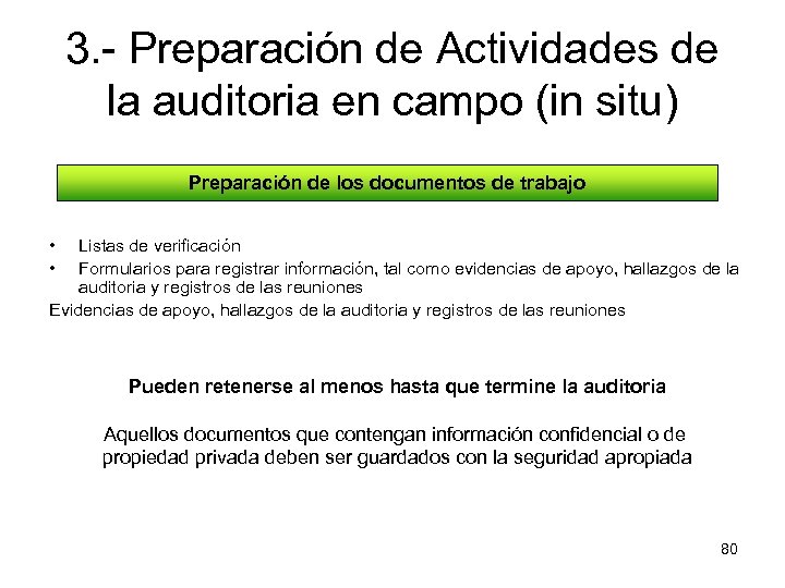 3. - Preparación de Actividades de la auditoria en campo (in situ) Preparación de