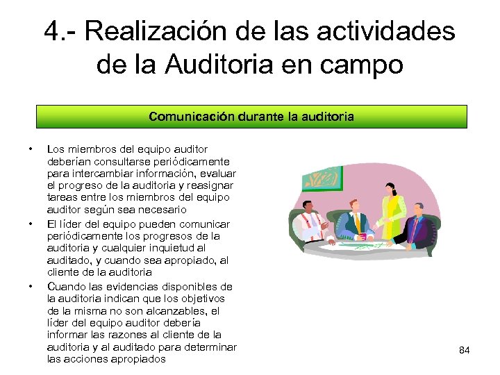 4. - Realización de las actividades de la Auditoria en campo Comunicación durante la