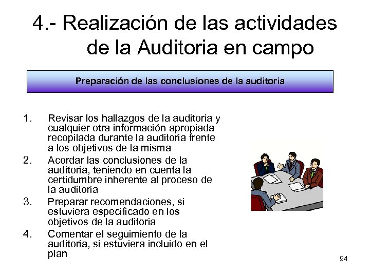 4. - Realización de las actividades de la Auditoria en campo Preparación de las