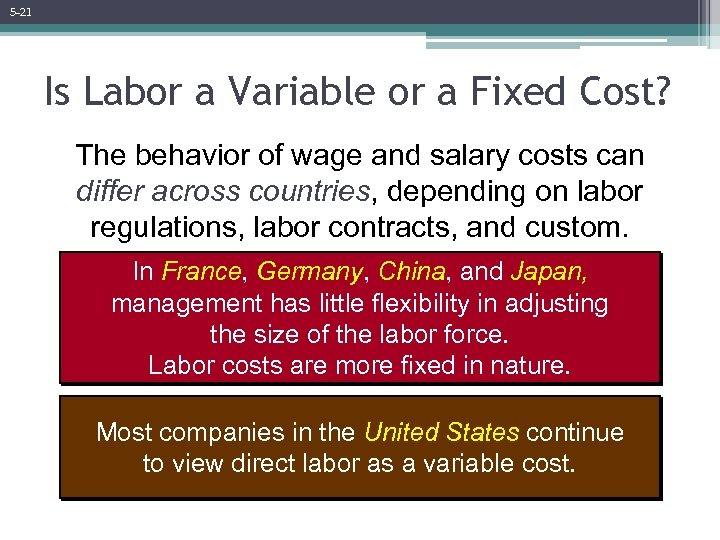 5 -21 Is Labor a Variable or a Fixed Cost? The behavior of wage