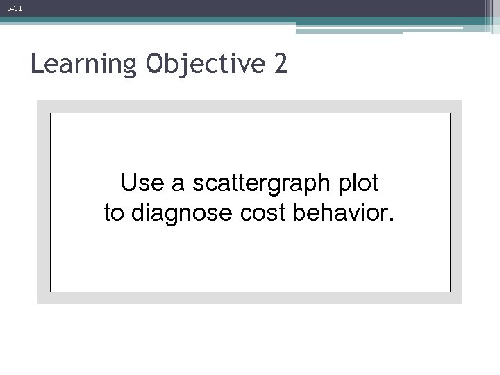 5 -31 Learning Objective 2 Use a scattergraph plot to diagnose cost behavior. 