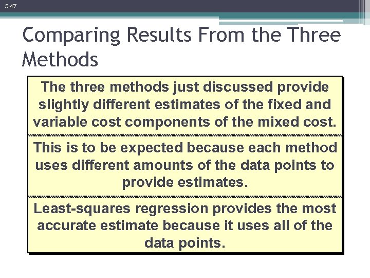 5 -47 Comparing Results From the Three Methods The three methods just discussed provide