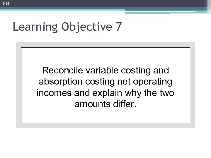 5 -68 Learning Objective 7 Reconcile variable costing and absorption costing net operating incomes