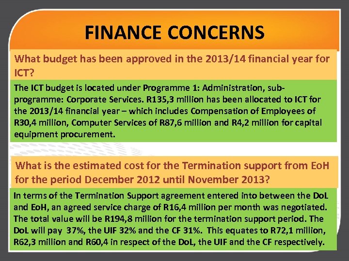 FINANCE CONCERNS What budget has been approved in the 2013/14 financial year for ICT?