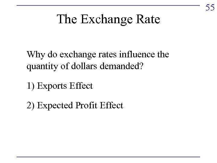 The Exchange Rate Why do exchange rates influence the quantity of dollars demanded? 1)