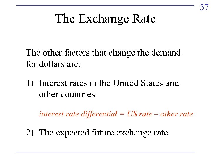 The Exchange Rate The other factors that change the demand for dollars are: 1)