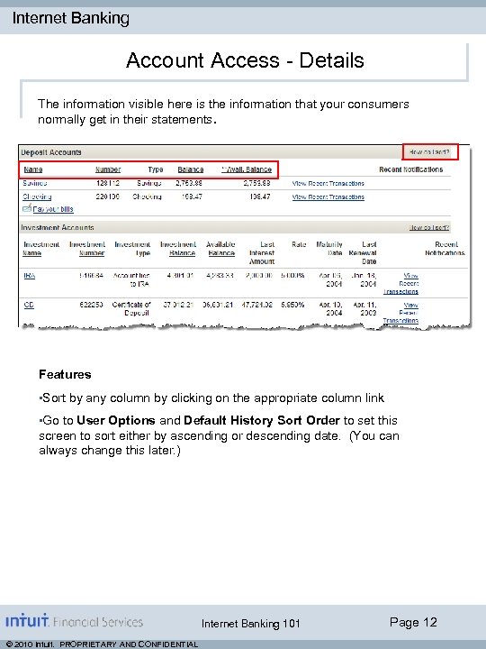 Internet Banking Account Access - Details The information visible here is the information that