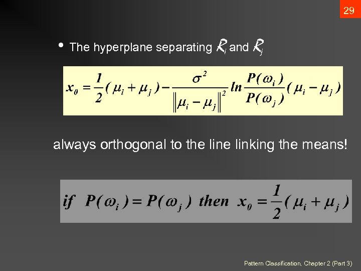 29 • The hyperplane separating Ri and Rj always orthogonal to the linking the